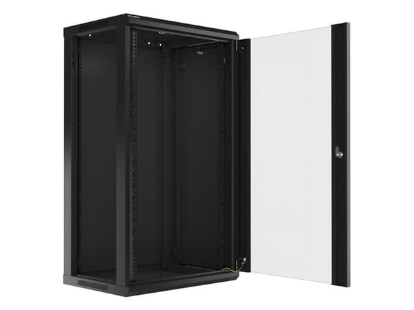 Szafa instalacyjna wisząca 19'' 22U 600X450mm czarna (drzwi      szklane)