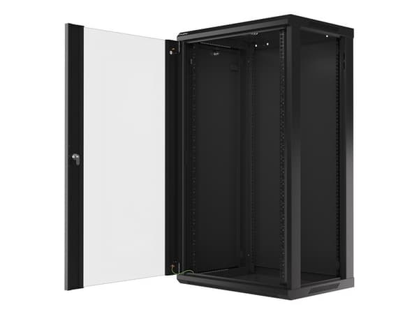 Szafa instalacyjna wisząca 19'' 22U 600X450mm czarna (drzwi      szklane)