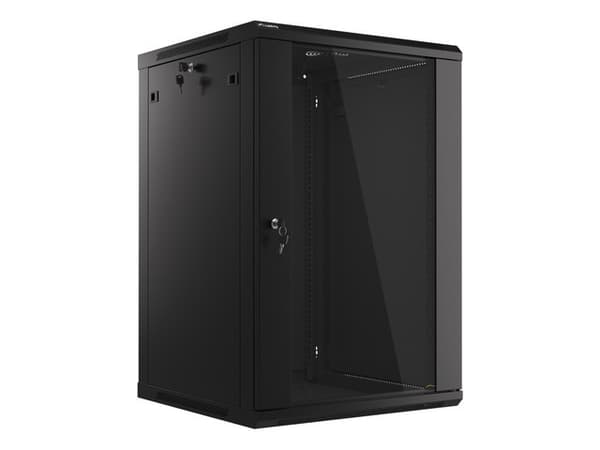 Lanberg wall-mounted installation rack cabinet 19'' 18U 600x600mm black (glass door)