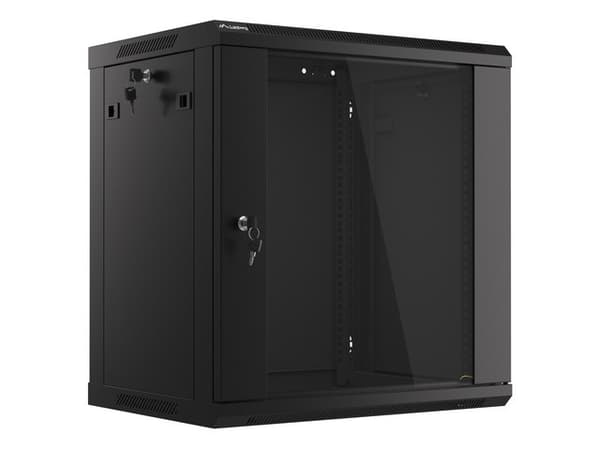 Lanberg wall-mounted installation rack cabinet 19'' 12U 600x450mm black (glass door)