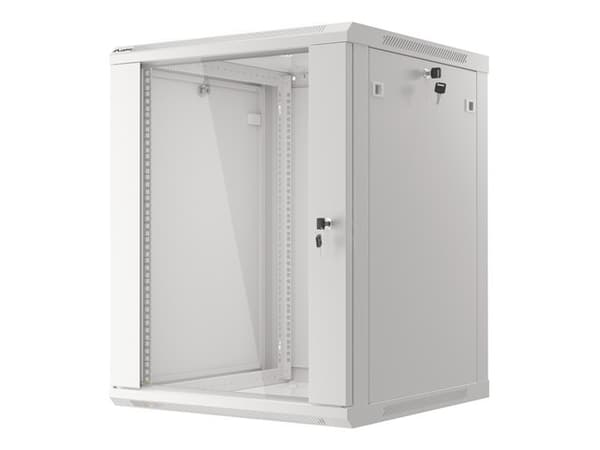 Lanberg Rack cabinet 19" wall-mount 15U/600x600 (flat pack) with glass door V2, grey | Lanberg