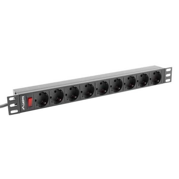 Lanberg Rack Power Strip Pdu-09f-0300-bk 1u 9 Outlets Søvfarvet Sort, Grå