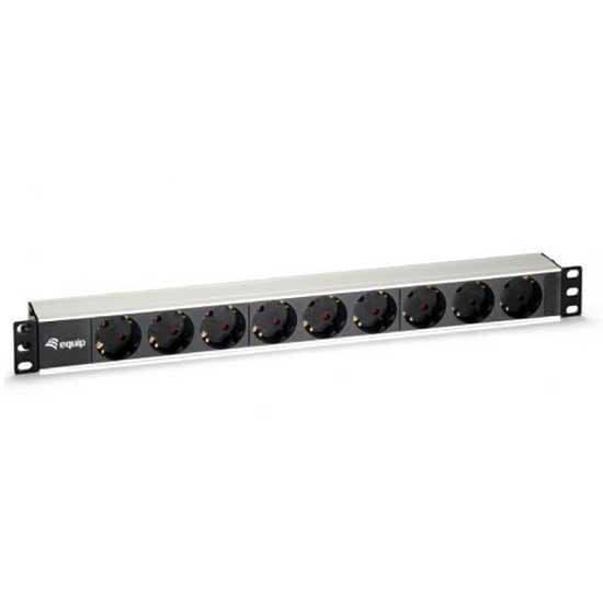 Equip Rack Power Strip 19´´ Cable 1.8 M 9 Outlets Sort One Size / EU Plug Sort, Sølv