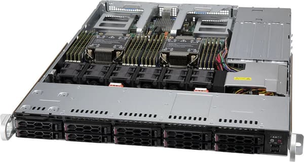 SUPERMICRO X12 CloudDC 1U 10X 2.5" Hybrid X12DDW-A6 incl x PSU SYS-120C-TN10R Sort