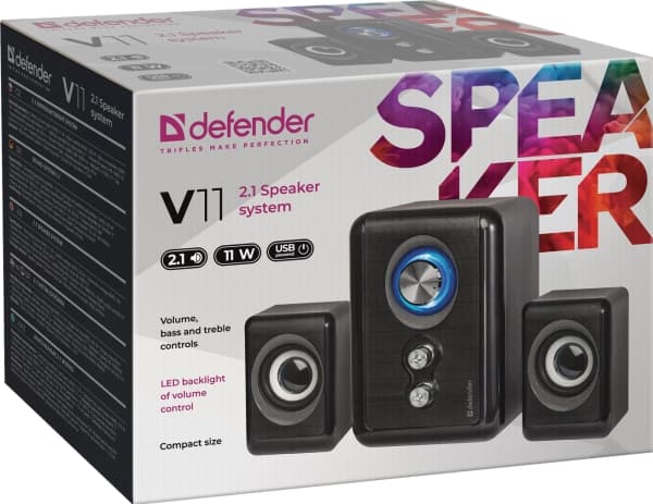 Defender V11, Kabel, 11 W, 40 - 18000 hz, Svart