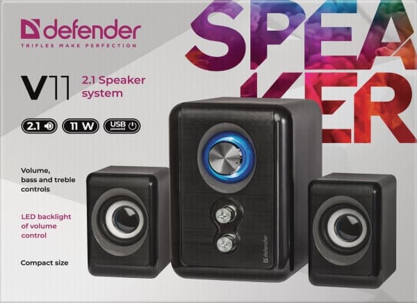 Defender V11, Kabel, 11 W, 40 - 18000 hz, Svart