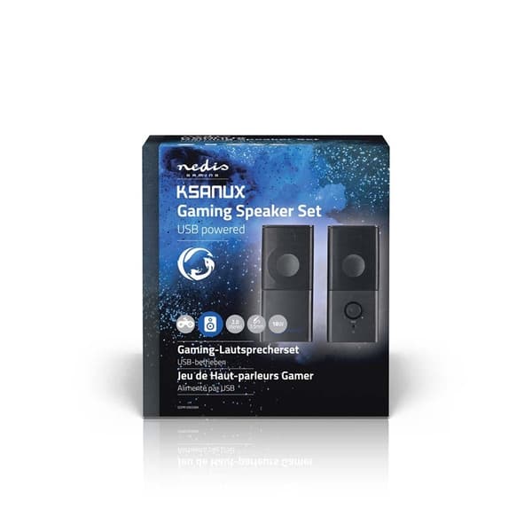 Nedis Gaming högtalare | Högtalarkanaler: 2.0 | USB ström | 3.5 mm Hane | 18 W | Utan Belysning | Volymkontroll | Anslutningsutgång: 1x 3,5 mm ljudutg