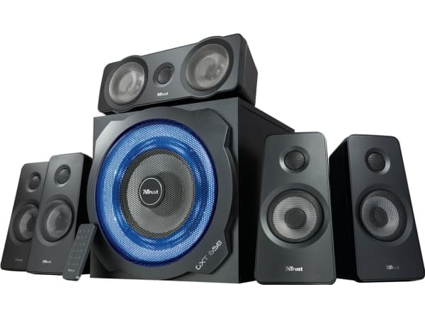 Trust GXT 658 Tytan 5.1, 5.1 kanaler, 90 W, Universal, Svart, Trådlös, 8 m