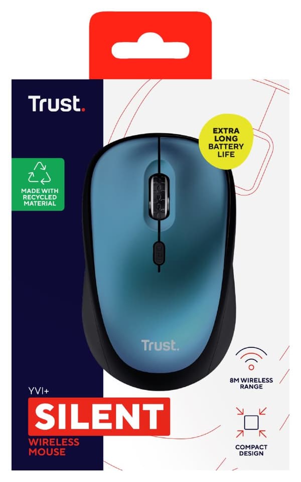TRUST YVI+ WIRELESS MOUSE ECO BLUE Svart, Blå