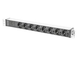 Digitus aluminum outlet strip with pre-fuse, 8 safety outlets, 2 m supply IEC C14 plug Sort