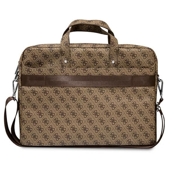 Guess Saffiano 4G Triangle-logotyp datorväska – 16" anteckningsbokväska (brun)