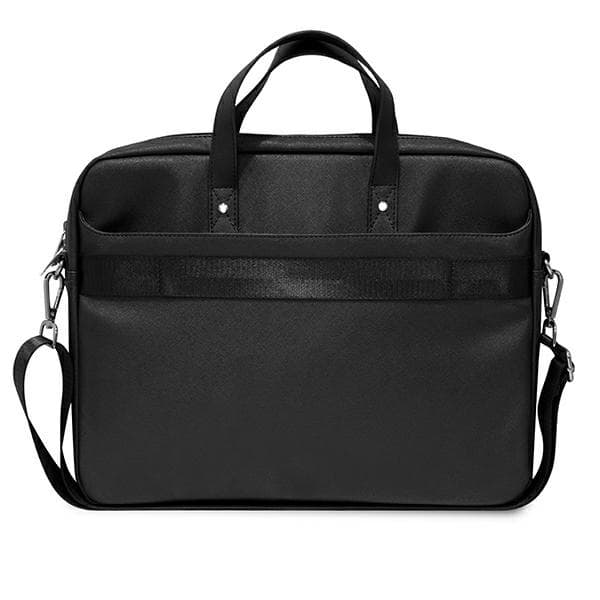 Guess Saffiano Triangle-logotyp datorväska – 16" anteckningsbokväska (svart)