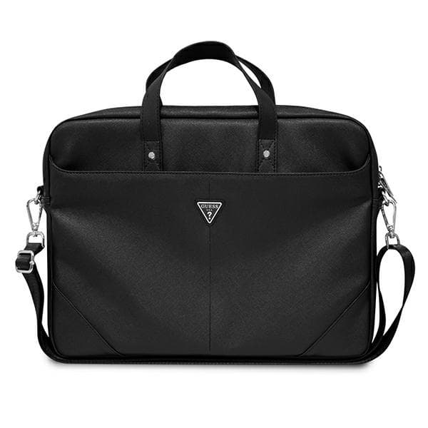 Guess Saffiano Triangle-logotyp datorväska – 16" anteckningsbokväska (svart)