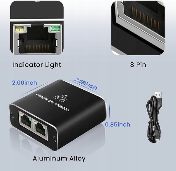 LAN SPLITTER 1x2 ADAPTER SPLITTER RJ45 GIGABIT