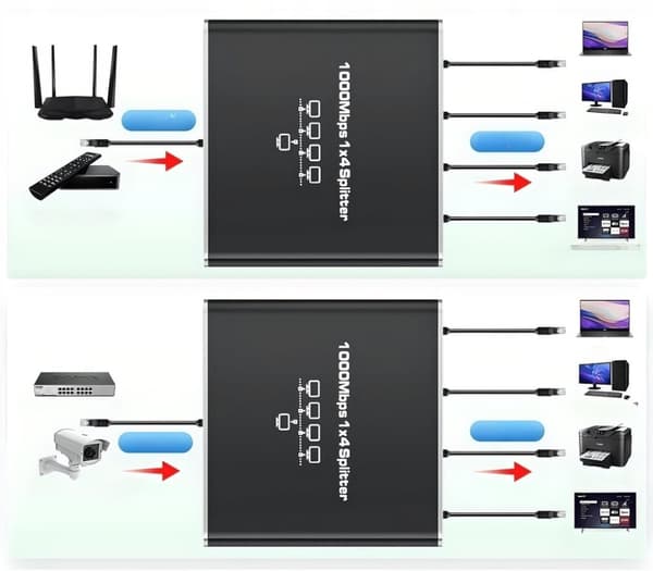 SPLITTER LAN 1x4 ADAPTER SWITCH 2xRJ45 ETHERNET 1000Mb GIGABIT
