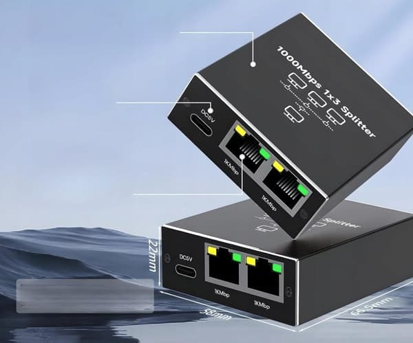 LAN SPLITTER 1x3 ADAPTER SWITCH 2xRJ45 ETHERNET 1000Mb GIGABIT