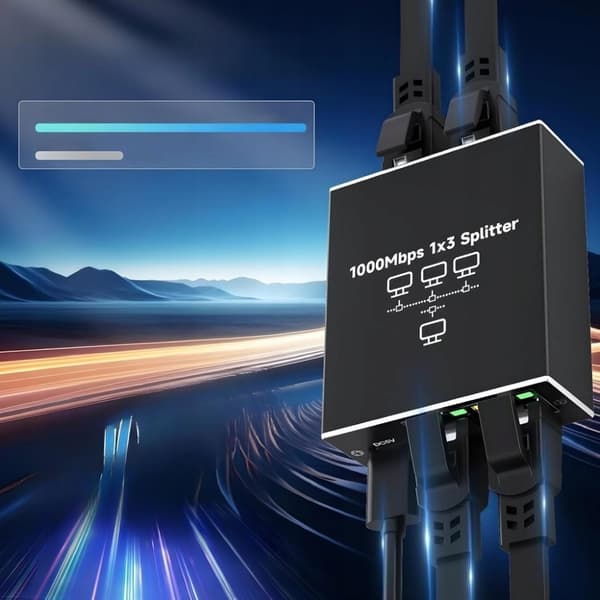 LAN SPLITTER 1x3 ADAPTER SWITCH 2xRJ45 ETHERNET 1000Mb GIGABIT
