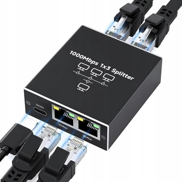 LAN SPLITTER 1x3 ADAPTER SWITCH 2xRJ45 ETHERNET 1000Mb GIGABIT