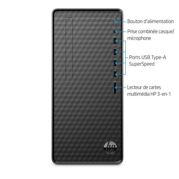 HP M01-F2245nf pöytätietokone - Windows 11 - Core i3-12100 - 8 Gt RAM - 256 Gt SSD -tallennustila - Langallinen näppäimistö ja hiiri