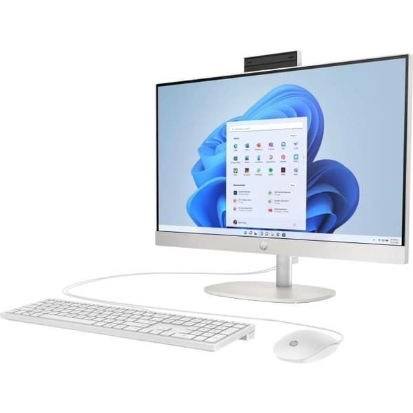 HP 24-cr0038nf All-in-One PC - Windows 11 - 23,8 FHD IPS - Ryzen 5-7520U - 8 GB RAM - 512 GB SSD-lagerplads - Kablet tastatur og mus