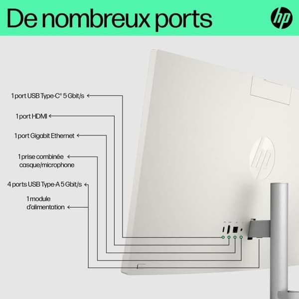 HP 24-cr0038nf All-in-One PC - Windows 11 - 23,8 FHD IPS - Ryzen 5-7520U - 8 GB RAM - 512 GB SSD-lagerplads - Kablet tastatur og mus