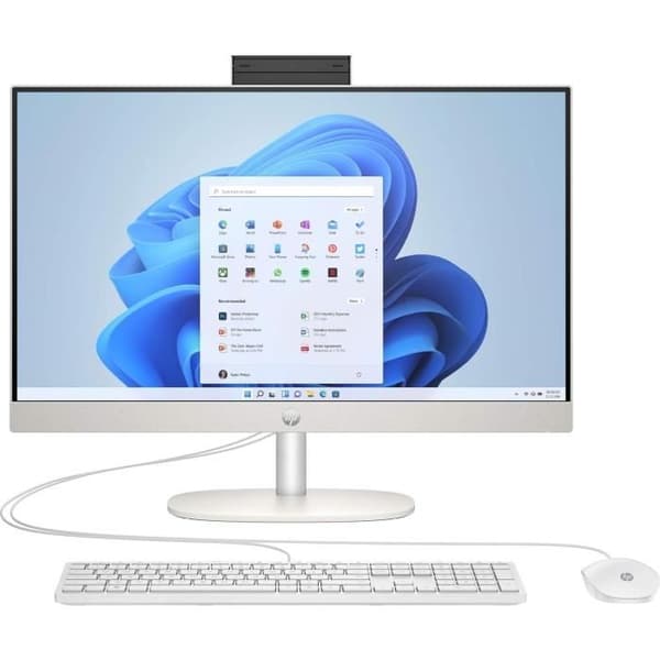 HP 24-cr0038nf All-in-One PC - Windows 11 - 23,8 FHD IPS - Ryzen 5-7520U - 8 GB RAM - 512 GB SSD-lagerplads - Kablet tastatur og mus