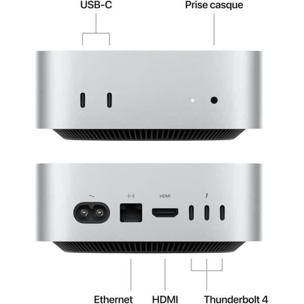 Apple - Mac mini (2024) Apple M4 -siru - 16 Gt RAM - 512 Gt SSD-tallennustila - 10-ytiminen CPU 10-ytiminen GPU - Hopea