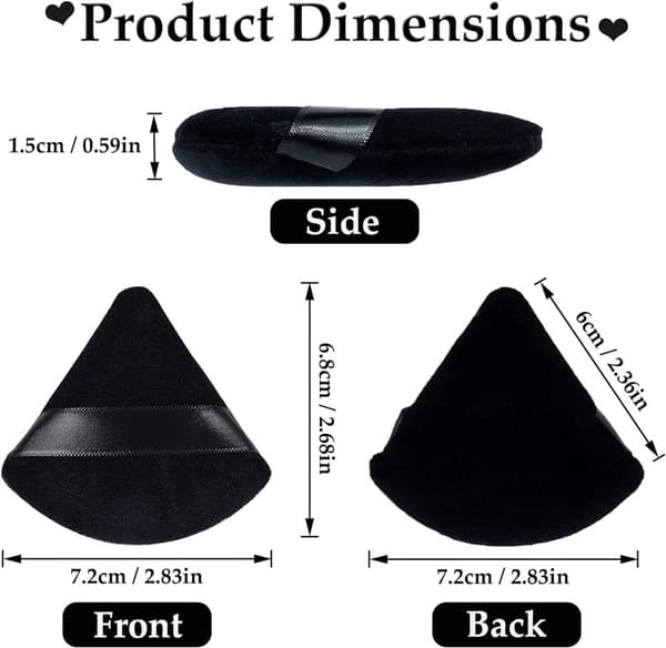 3-pakkaus Black Triangular Powder Puff Pestävät meikkisienet