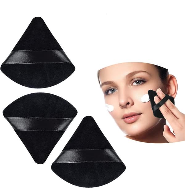 3-pakkaus Black Triangular Powder Puff Pestävät meikkisienet