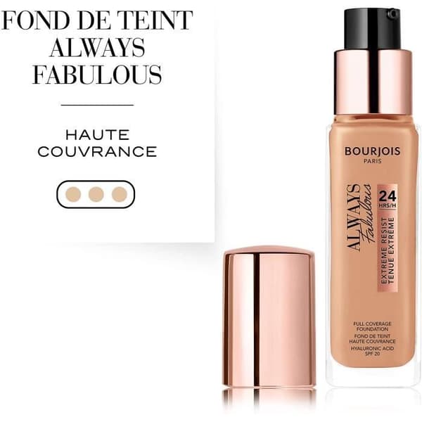 Bourjois - Always Fabulous Foundation - Hög täckning - Fuktgivande och långvarig formel - 400 Rosy Beige 30ml -