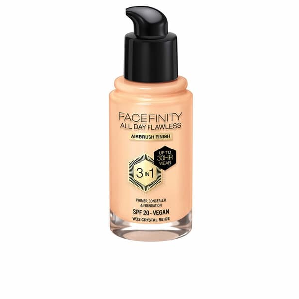 Cremet Make Up Foundation Max Factor Face Finity All Day Flawless 3-i-1 Spf 20 Nº W33 Crystal beige 30 ml