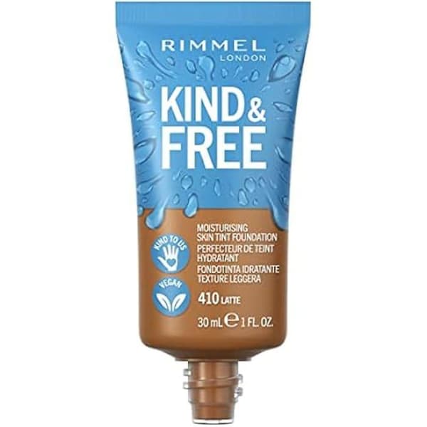Foundation - RIMMEL - Kind &amp; Free - 410 Latte - 100% Vegan - Känslig hud - Återfuktande