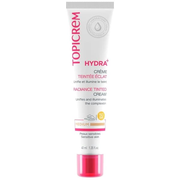 Foundation - Topicrem - HYDRA+ Tinted Cream Glow SPF50 - 40 ml - Medium Shade - Sensitive Skin