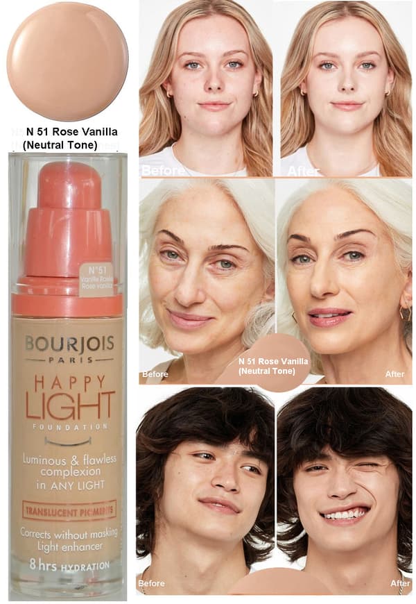 Bourjois Happy Light Foundation - N51 Rose Vanilla (Neutral Tone)