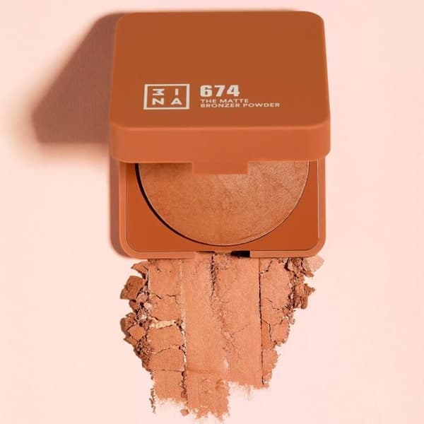 3INA MAKEUP Bronzer Powder 674 Marron Foncé - Vegansk - Bronzer Pulver 674 - Marron foncé - 2i1 Bronzer Highlighter Pulver -
