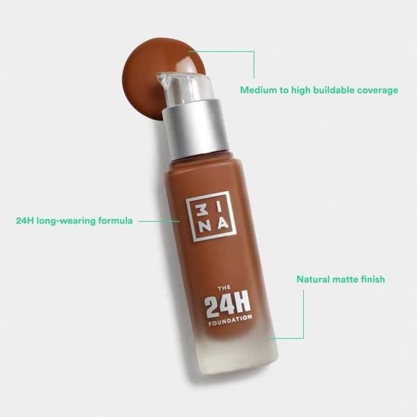 Fond de teint 3INA MAKEUP - The 24h Foundation 645 - Gyllene med Gul Undertone - Täckande Foundation för Imperfektioner -