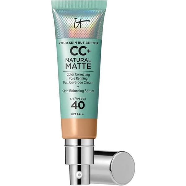 IT COSMETICS CC Crème Natural Matte SPF 40, Hög täckning och glanskontroll, För blandad till fet hy, Neutral tan