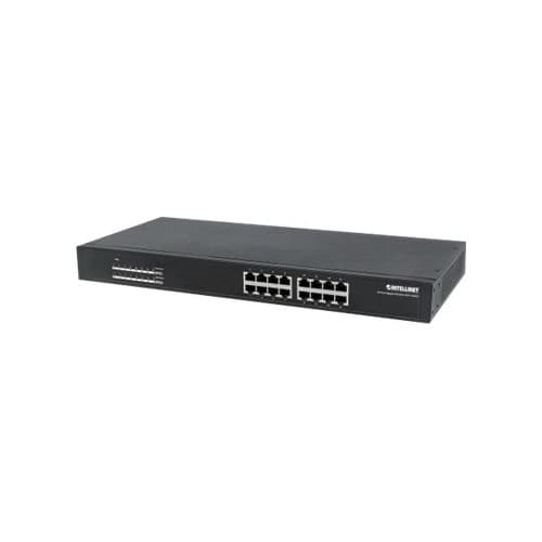 Intellinet 16-Port Gigabit Ethernet PoE+ Switch, 16 x PoE ports, IEEE 802.3at/af Power-over-Ethernet (PoE+/PoE), Endspan, Rackmount - switch - 16 port Svart