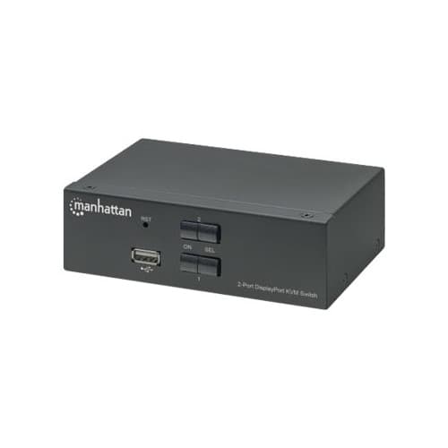 Manhattan DisplayPort 1.2 KVM Switch 2-Port, 4K@60Hz, USB-A/3.5mm Audio/Mic Connections, Cables included, Audio Support, Control 2x computers from one Svart