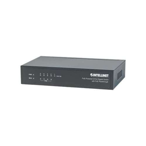 Intellinet PoE-Powered 5-Port Gigabit Switch with PoE Passthrough, 4 x PSE PoE ports, 1 x PD PoE port, IEEE 802.3at/af Power-over-Ethernet (PoE+/PoE),