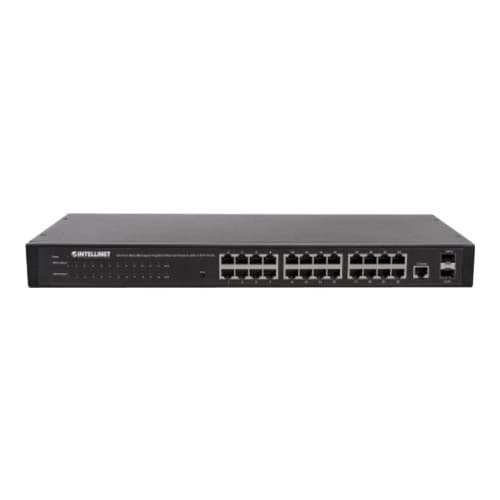 Intellinet 24-Port Network Switch, 24-Port (RJ45), Rackmount, Gigabit, 4 SFP, Ethernet Web-Smart, 10/100/1000 Mbit - switch - 24 portar - Administrera Svart