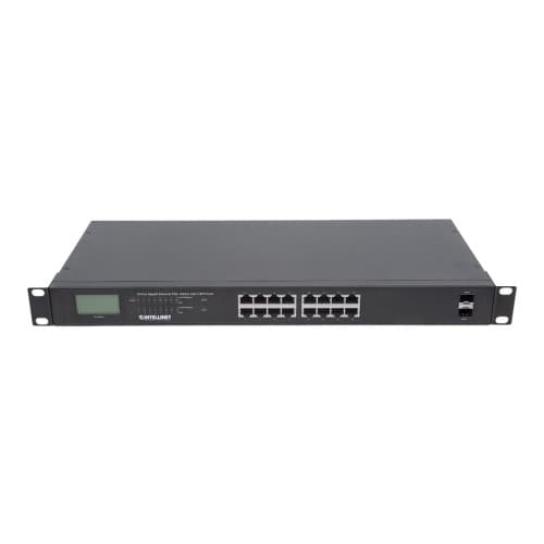 Intellinet 16-Port Gigabit Ethernet PoE+ Switch with 2 SFP Ports, LCD Display, IEEE 802.3at/af Power over Ethernet (PoE+/PoE) Compliant, 370 W, Endspa