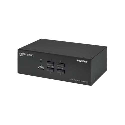 Manhattan HDMI KVM Switch 4-Port, 4K@30Hz, USB-A/3.5mm Audio/Mic Connections, Cables included, Audio Support, Control 4x computers from one pc/mouse/s Svart