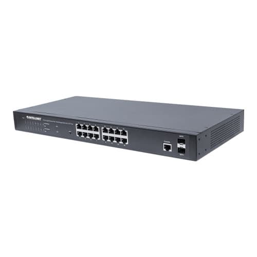 Intellinet 16-Port Gigabit Ethernet PoE+ Web-Managed Switch with 2 SFP Ports, IEEE 802.3at/af Power over Ethernet (PoE+/PoE) Compliant, 374 W, Endspan Svart