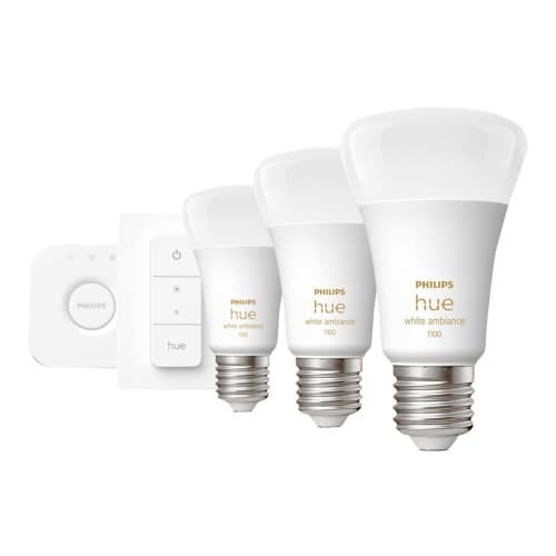 Philips Hue White ambiance Starter Kit - trådlös belysningsuppsättning - LED-glödlampa x 3 - form: A60 - E27 - 8 W - varmt vitt till svalt dagsljus -