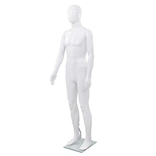 Skyltdocka man helkropps med bas i glas glansig vit 185 cm