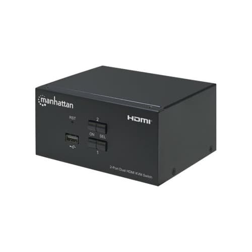 Manhattan HDMI KVM Switch 2-Port, 4K@30Hz, USB-A/3.5mm Audio/Mic Connections, Cables included, Audio Support, Control 2x computers from one pc/mouse/s Svart