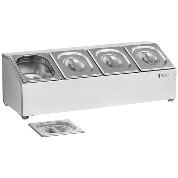 Royal Catering GN-uppsatshylla - inkl. 4 GN-1/6-behållare med lock