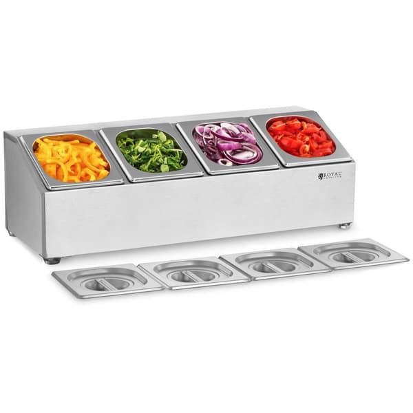 Royal Catering GN-uppsatshylla - inkl. 4 GN-1/6-behållare med lock