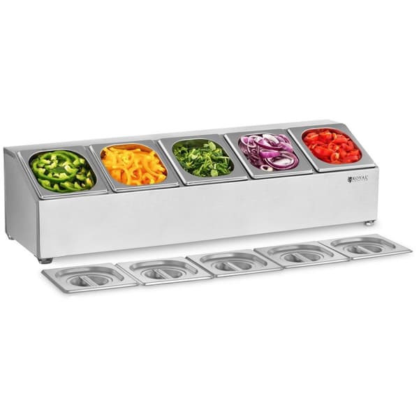 Royal Catering GN-uppsatshylla - inkl. 5 GN-1/6-behållare med lock